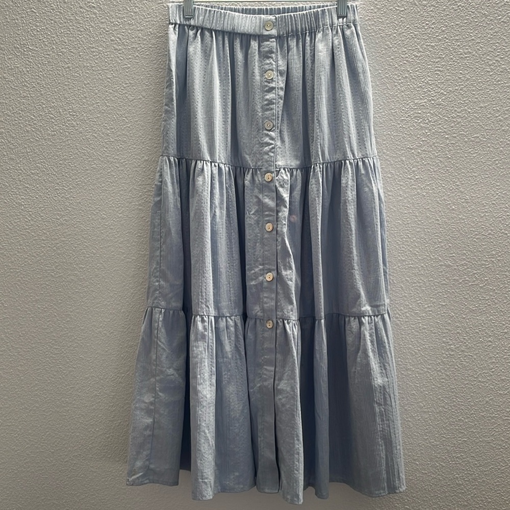 KEIRA TIERED MIDI SKIRT DUSTY BLUE by Another Love - Picture 2 of 9